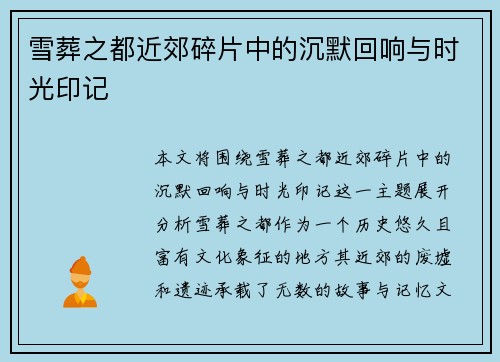 雪葬之都近郊碎片中的沉默回响与时光印记